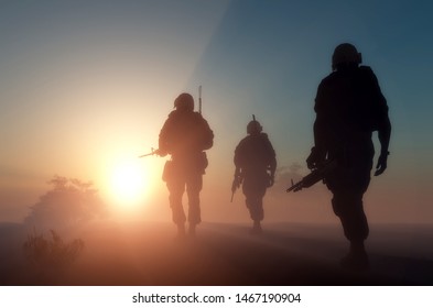 A Group Of Soldiers Is Fog..3d Render