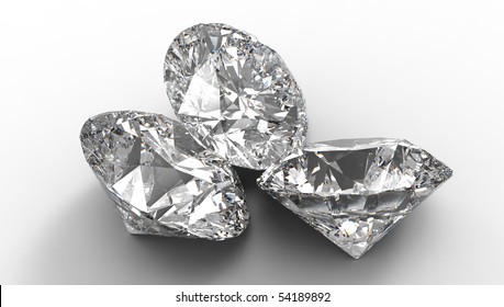 Group of Three large diamonds. Shadows and light background. Extralarge resolution