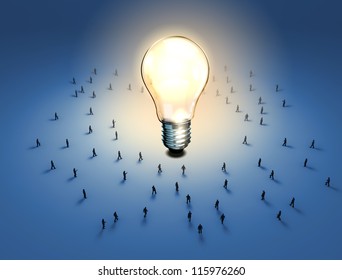 A Group Of Tiny People Walking Towards A Light Bulb