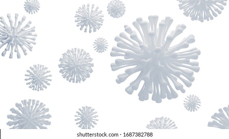 Group of viral cells on a white background. 3D illustration of coronavirus cells. 3D rendering