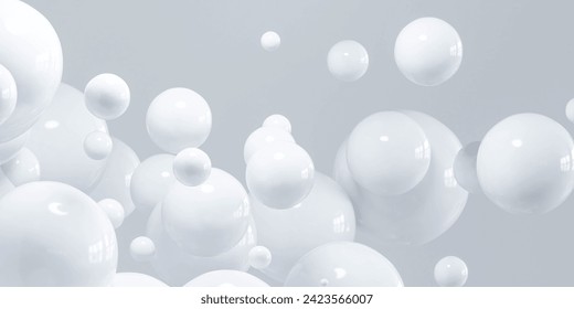 Group of White Bubbles Floating in the Air 3d render illustration. 3D Illustration