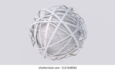 Group Of White Circle Shapes And White Textured Sphere. White Background. Abstract Illustration, 3d Render.