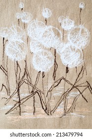 Group White Dandelions  drawing and Pastel Chalk Craft Paper