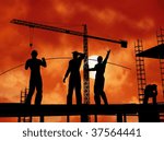 Group of the workers on a background of the sky