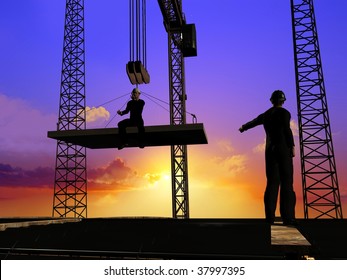 Group of the workers on a background of the sky