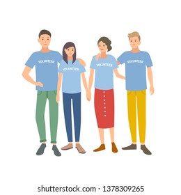 Group of young people wearing t-shirts with Volunteer word on it. Team of men and women volunteering for charity organization isolated on white background. illustration in flat cartoon style - Powered by Shutterstock