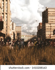 Group of Zombies in abandoned city,3d rendering