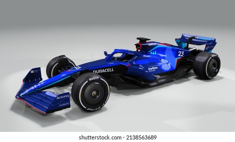 Grove, Oxfordshire, England, February 15 2022. Alexander Albon (THA) Williams FW44 For F1 2022 Challenger, 3D rendering