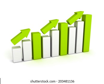 growing business graph with rising arrow. 3d render illustration