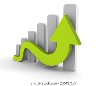 growing business graph with rising arrow. 3d render illustration
