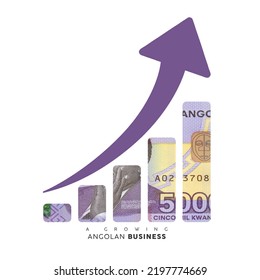 Growing Business Icon. Angolan Kwanza Note In The Shape Of A Business Growth Graph. Illustration