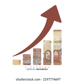 Growing Business Icon. Kenyan Shilling Note In The Shape Of A Business Growth Graph. Illustration