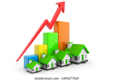 Growing home sale graph. 3d render