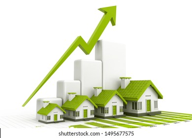 Growing home sale graph. 3d render