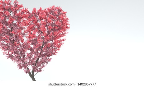 Growing Tree In A Shape Of Heart. Alpha Channel. 3D Rendering.