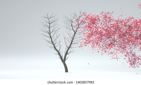 Growing Tree In A Shape Of Heart. Alpha Channel. 3D Rendering.