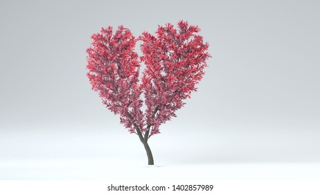 Growing Tree In A Shape Of Heart. Alpha Channel. 3D Rendering.