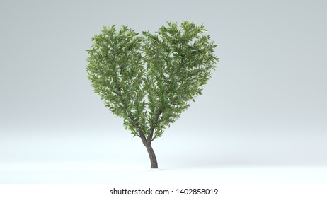 Growing Tree In A Shape Of Heart. Alpha Channel. 3D Rendering.