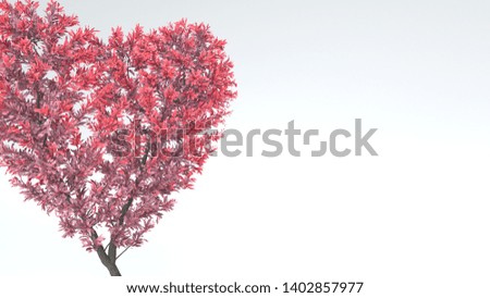 Growing Tree in a shape of Heart. Alpha Channel. 3D rendering.