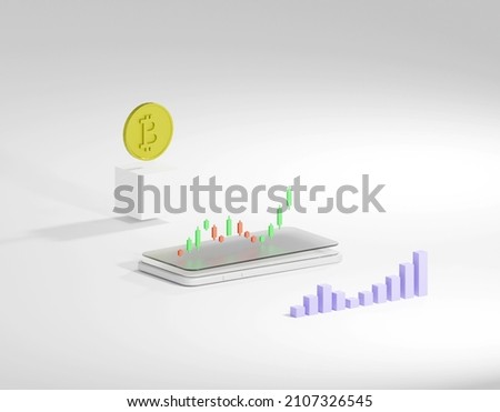 Growt chart bitcoin indicator in 3D rendering