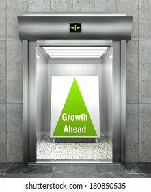 Growth Ahead Concept, Modern Elevator With Open Door