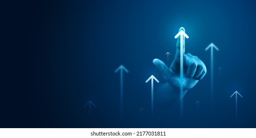 Growth Business Strategy Arrow Concept On Success Target Improvement Background With Increase Development Graph Profit Or Creative Goal Achievement Leadership Forward And Financial Market Direction.