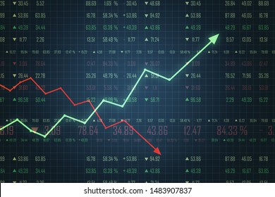 Growth Concept With Business Chart Screen With Yellow Arrow Going Up And Red Arrow Going Down. 3D Rendering