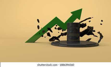 Growth Of Crude Oil Prices, Oil Barrel Black Liquid Petroleum Industry. 3D Render