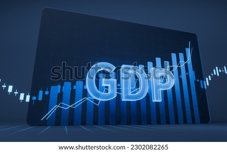 Growth of GDP with statistical graph, 3d rendering. Digital drawing. [[stock_photo]] © 