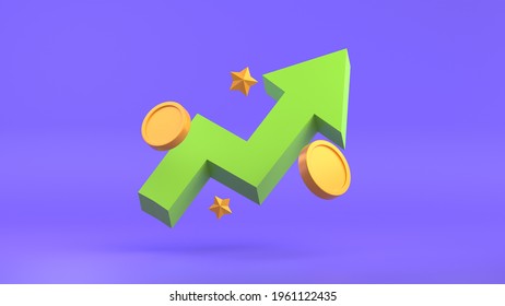 GROWTH STOCK CHART UP WITH COINS INVESTING ICON 3D RENDER ILLUSTRATION