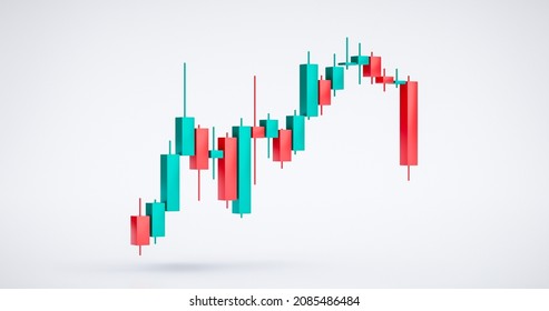 Growth stock diagram financial graph or business investment market trade exchange analysis chart and economy finance report ticker candlestick isolated on white 3d background with marketing statistic.