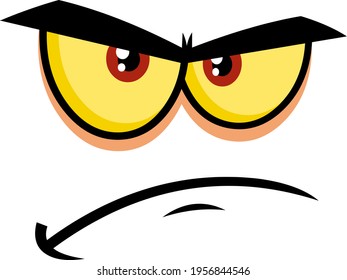 Grumpy Cartoon Funny Face Expression With Frown Eyebrows And Curved Mouth  Raster Illustration Isolated On White Background