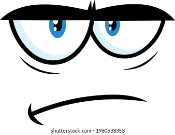 Grumpy Cartoon Funny Face With Sadness Expression  Raster Illustration Isolated On White Background