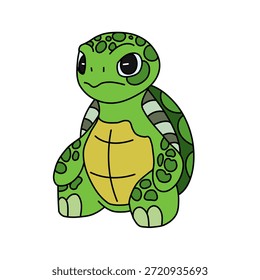 Grumpy Green Turtle Mascot Character with Serious Facial Expression.