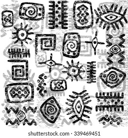 Grunge African symbols background