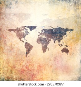 Grunge background with world map