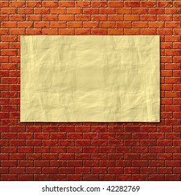 Grunge brick wall with note paper and copy space