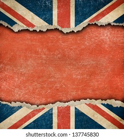 Grunge British flag on ripped paper with big empty space