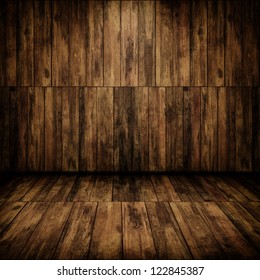 Grunge Cabin Interior With A Wooden Wall And Floor