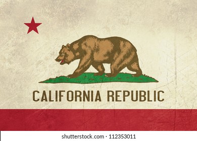 Grunge California state flag of America, isolated on white background.