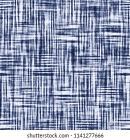 Grunge Checked Brushed Textured Background In Shades Of Indigo. Seamless Pattern.