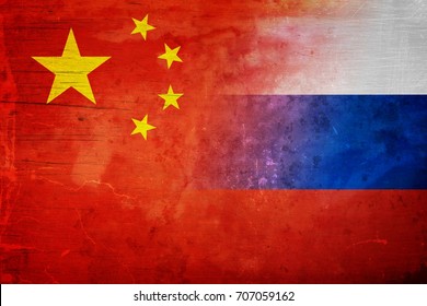 Grunge China And Russia Flag Graphic