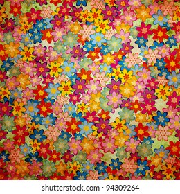 Grunge Colorful Flowers Background Pattern Vintage Style