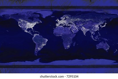 Grunge Earth Actual City Lights Courtesy Of Nasa Http://visibleearth.nasa.gov/