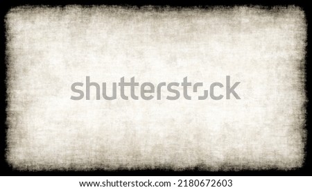 Grunge empty fabric background frame with vignette border. Dirty distressed sepia tone vintage 8k 16:9 weathered old linen, burlap or canvas texture. Retro overlay template backdrop 3D rendering