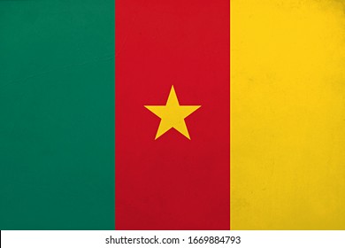 Grunge Flag of Cameroon , Cameroon flag pattern on the concrete wall, flag of Cameroon banner on scratched vintage texture, retro effect , Background for design in country flag
