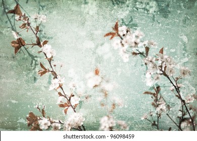 Grunge floral scratched textured background with flowers blossom - Shutterstock ID 96098459