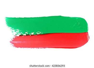  Grunge Green Red Brush Strokes Oil Paint Isolated On White Background