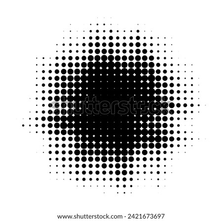 Grunge halftone frame. Circle dots background. Spotted abstract texture. Grungy half tone spot. Logo design element. 