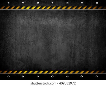grunge metal template with warning stripe background
